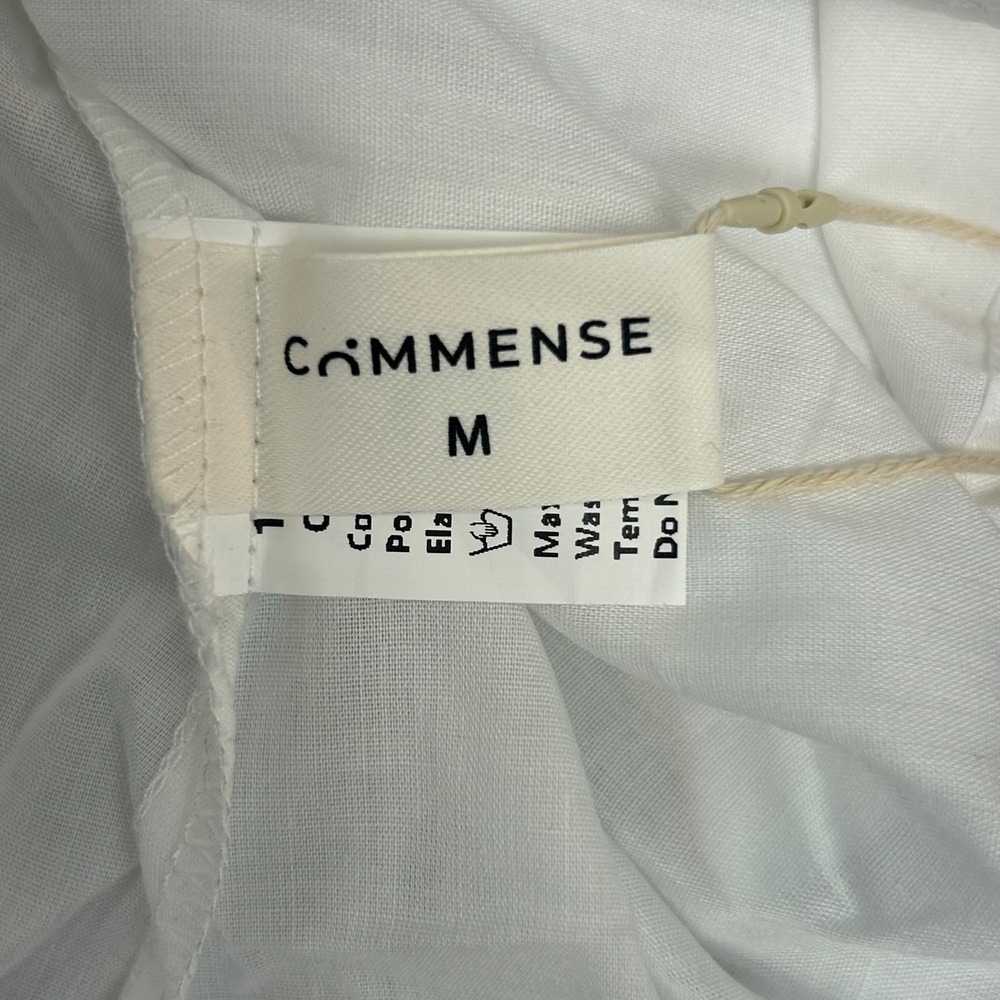 Commense Cami Midi Dress Womens M White Cotton Stretch Pleated Spaghetti Strap - Picture 7 of 12